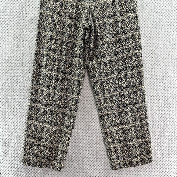 VTG Talbots Pants Women 8 Tan Black Silk Floral Trouser Straight Leg Fully Lined - Picture 8 of 16